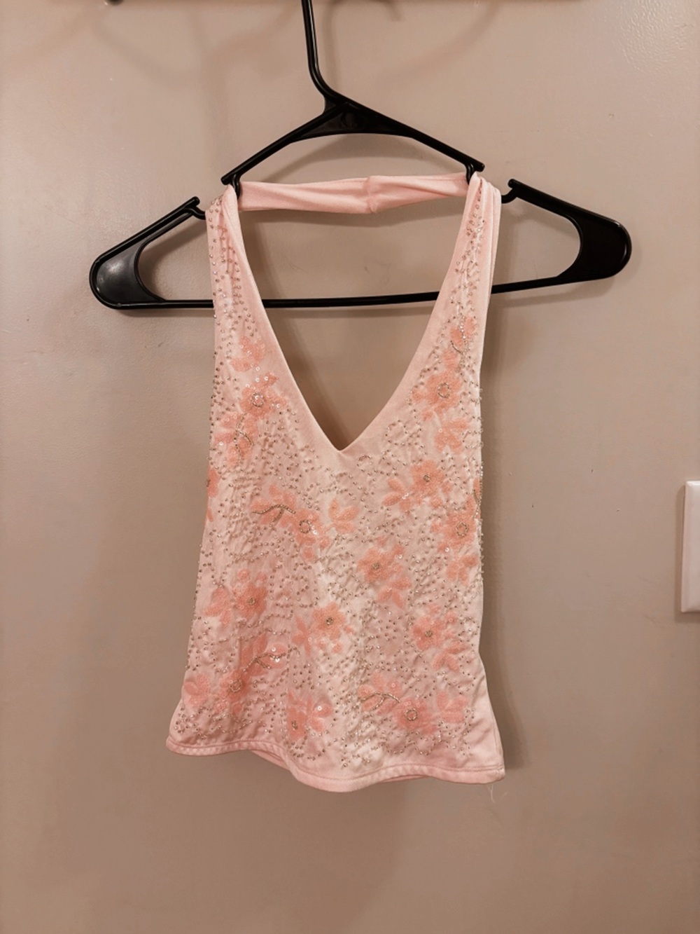 Harper Pale Pink Beaded Floral V-Neck Camisole